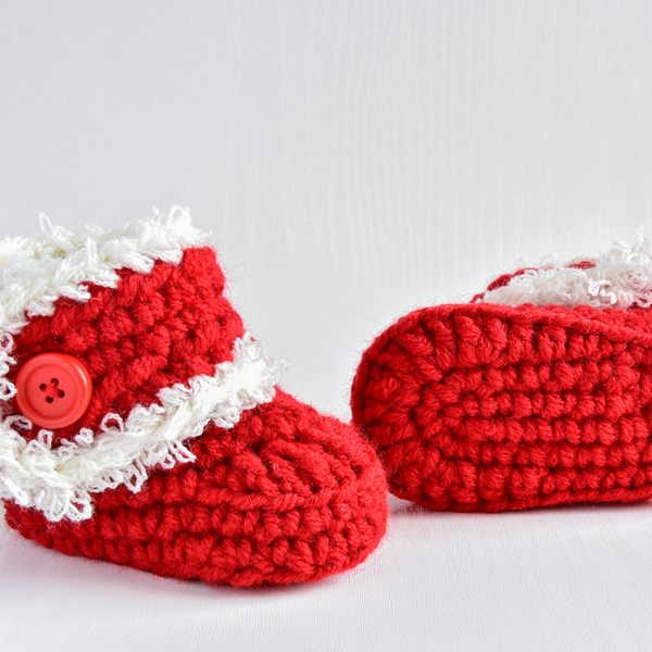 Χριστουγεννιάτικα κόκκινα πλεκτά μποτάκια για μωρά, 0-6 μηνών - χειροποίητα, χριστουγεννιάτικα δώρα, πρώτα Χριστούγεννα, αγκαλιάς - 4