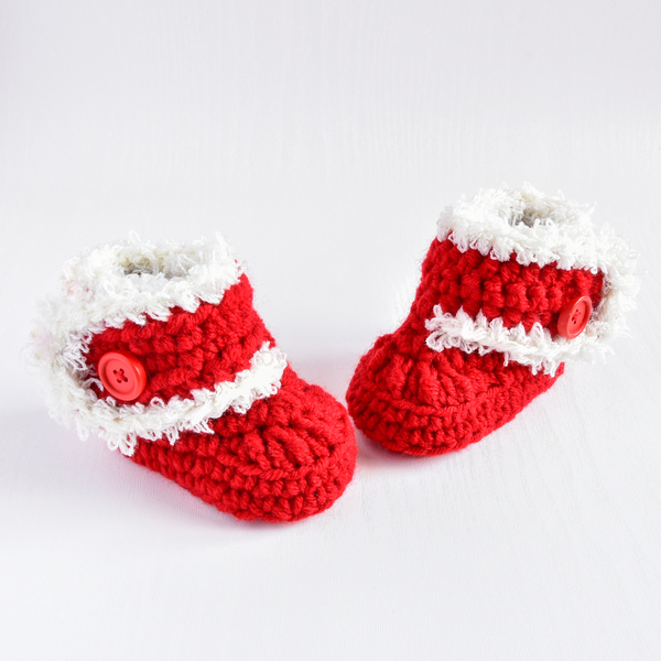 Χριστουγεννιάτικα κόκκινα πλεκτά μποτάκια για μωρά, 0-6 μηνών - χειροποίητα, χριστουγεννιάτικα δώρα, πρώτα Χριστούγεννα, αγκαλιάς - 5
