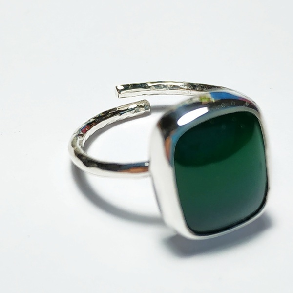 Ασημένιο δαχτυλίδι - Superior green - ασήμι, αχάτης, σφυρήλατο, αυξομειούμενα - 3