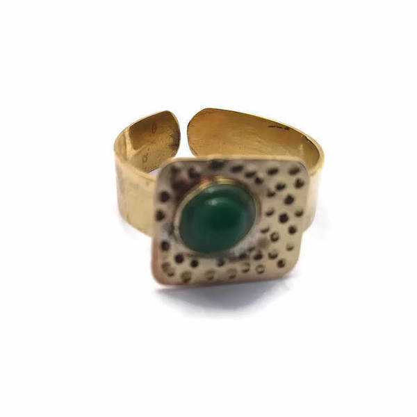 Δαχτυλίδι με πράσινο αχάτη - ημιπολύτιμες πέτρες, αχάτης, ορείχαλκος, boho, boho, boho, αυξομειούμενα, φθηνά