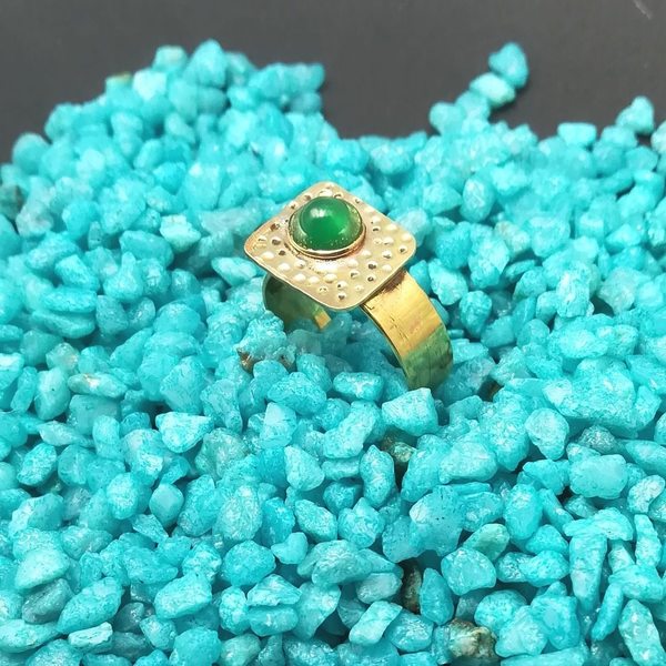 Δαχτυλίδι με πράσινο αχάτη - ημιπολύτιμες πέτρες, αχάτης, ορείχαλκος, boho, boho, boho, αυξομειούμενα, φθηνά - 3