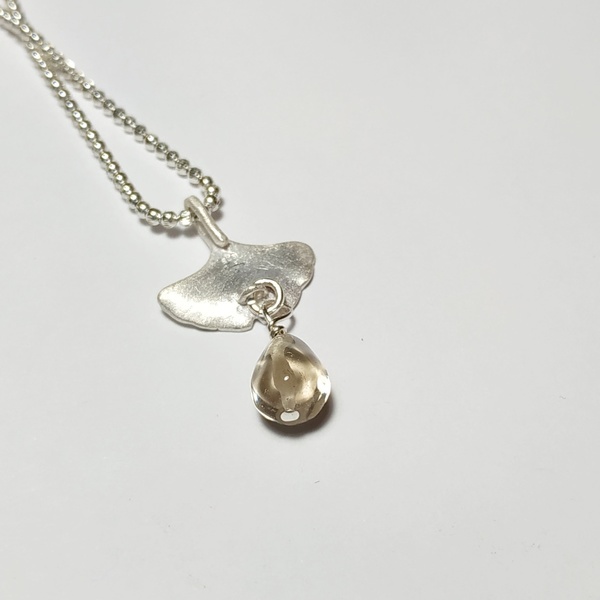 Ασημένιο κολιέ - Leaf - ημιπολύτιμες πέτρες, ασήμι 925, elegant, κοντά - 2