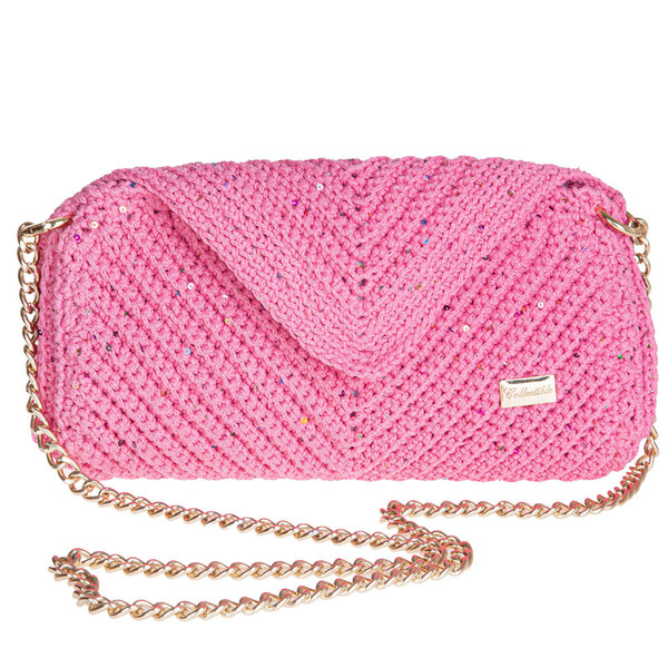 Πλέκτη τσάντα ροζ - χιαστί, μικρές