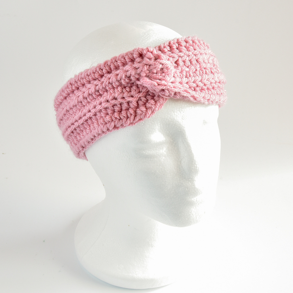 Σετ 2 πλεκτές κορδέλες για τα μαλλιά σε ροζ & μαύρο - κορδέλα, δώρο, χειροποίητα, σετ, τουρμπάνι, headbands - 3