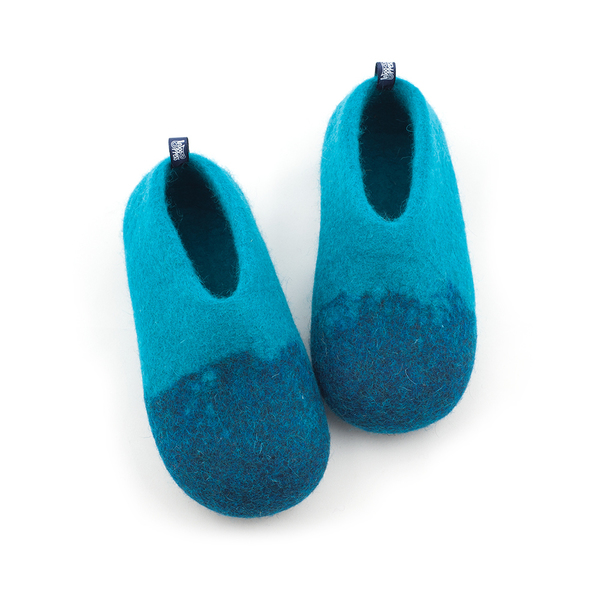Παιδικά παπούτσια για το σπίτι από μαλλί 100% σε μπλε αποχρώσεις - μαλλί