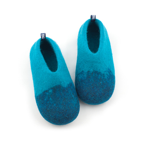 Παιδικά παπούτσια για το σπίτι από μαλλί 100% σε μπλε αποχρώσεις - μαλλί