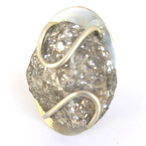 Δαχτυλίδι χειροποίητο με Λαρβικιτη ακατεργαστο - boho, μεγάλα - 3