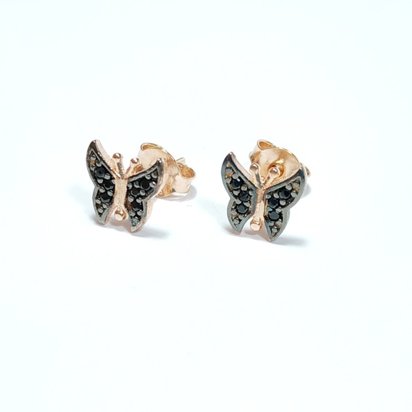 Ασημένια σκουλαρίκια πεταλούδες - ασήμι, επιχρυσωμένα, καρφωτά, μικρά