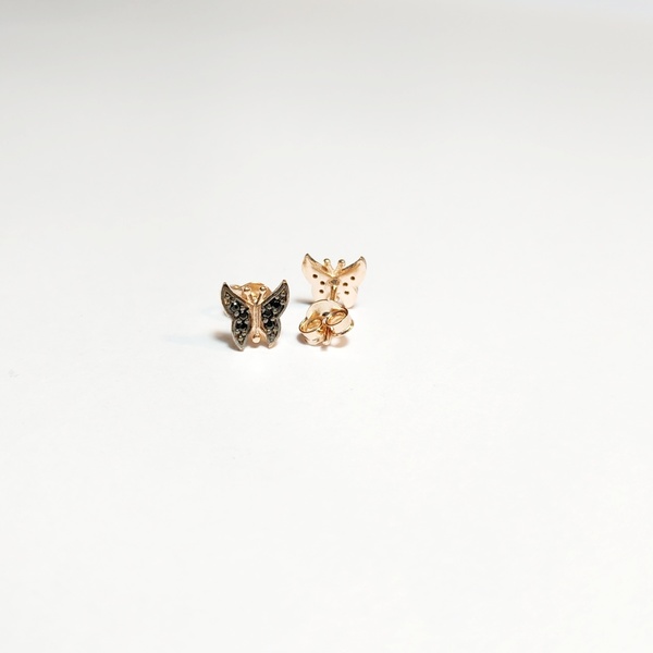 Ασημένια σκουλαρίκια πεταλούδες - ασήμι, επιχρυσωμένα, καρφωτά, μικρά - 2