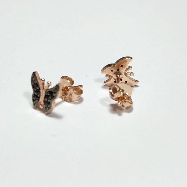 Ασημένια σκουλαρίκια πεταλούδες - ασήμι, επιχρυσωμένα, καρφωτά, μικρά - 3