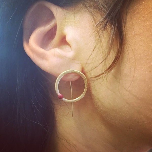 Circle earrings - ασήμι, ορείχαλκος, καρφωτά - 2