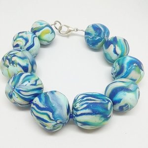 βραχιόλι blue ocean bubbles από πολυμερή πηλό - χάντρες, boho, polymer clay, φθηνά - 5