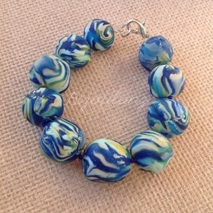 βραχιόλι blue ocean bubbles από πολυμερή πηλό - χάντρες, boho, φθηνά - 2