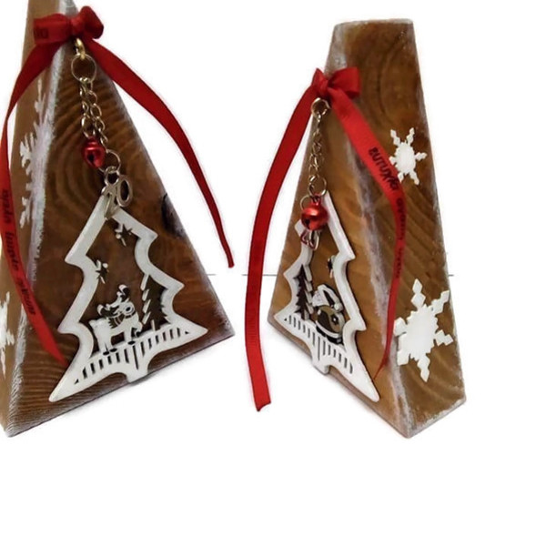 Ξυλινο χριστουγεννιατικο δεντρο χειροποιητο...Ξύλινα στολίδια Χριστουγέννων - χριστουγεννιάτικα δώρα, δώρο για τη γιαγιά, ξύλινα διακοσμητικά, γούρια - 2