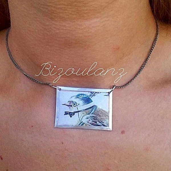 κολιέ μέταλλο με εικόνα vintage πουλί - γυναικεία, elegant, κοντά, φθηνά - 3
