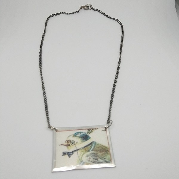 κολιέ μέταλλο με εικόνα vintage πουλί - γυναικεία, elegant, κοντά, φθηνά - 5