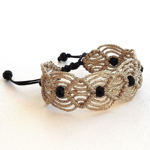 Βραχιόλι μακραμέ boho chic χρυσό με μαύρες κρυστάλλινες χάντρες - χρυσό, μακραμέ, χάντρες, boho - 2