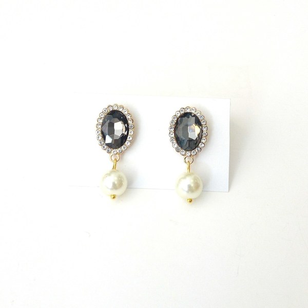 Σκουλαρίκια μαύρα κρυσταλλάκια με πέρλες - μικρά, κρεμαστά, πέρλες, faux bijoux, φθηνά - 2