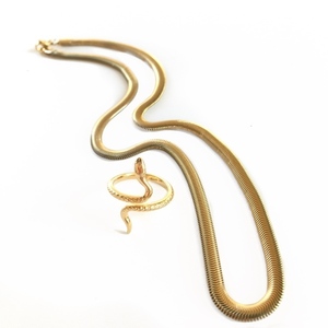 Κολιέ αλυσίδα πλακέ ατσάλινη χρυσή φίδι - επιχρυσωμένα, κοντά, ατσάλι, φθηνά - 3