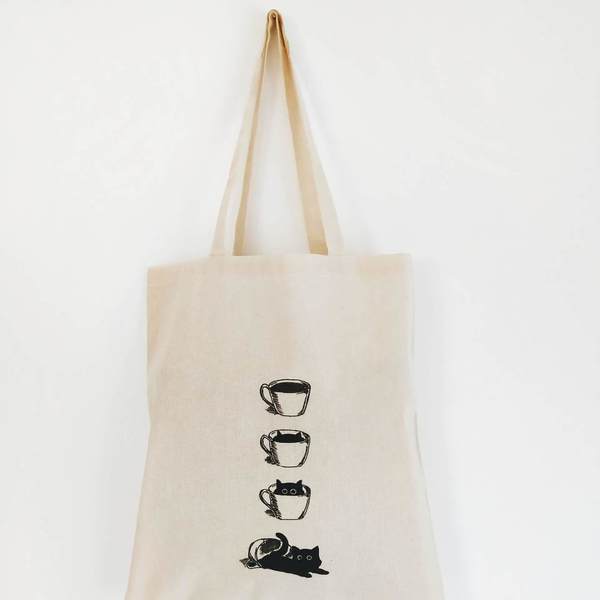 Coffee cat bag | Πάνινη οικολογική τσάντα - ώμου, πάνινες τσάντες