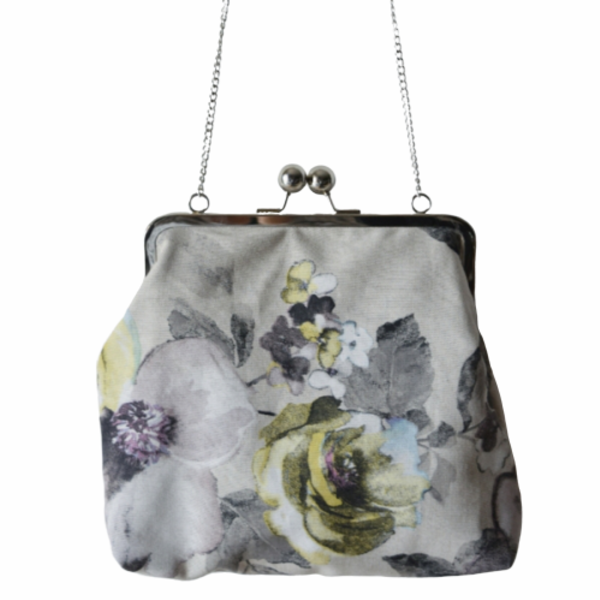 "Blonde " vintage τσάντα με μεταλλικό πλαίσιο - λουλούδια, χιαστί, χιαστί, φλοράλ, romantic