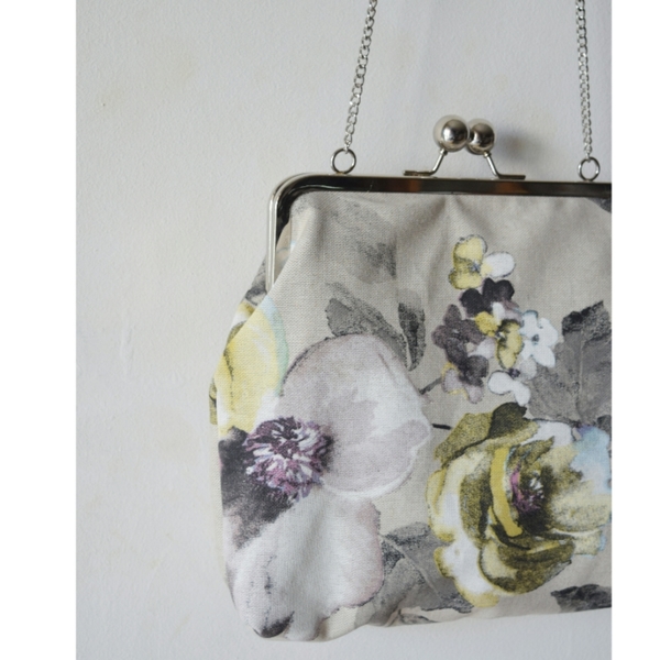 "Blonde " vintage τσάντα με μεταλλικό πλαίσιο - λουλούδια, χιαστί, χιαστί, φλοράλ, romantic - 2