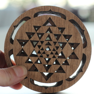 Ξύλινα Σουβέρ με laser cut χάραξη/κοπή - Sri Yantra Dark - ξύλο, σουβέρ, personalised, διακοσμητικά, ξύλα κοπής, είδη σερβιρίσματος, ξύλινα σουβέρ - 4