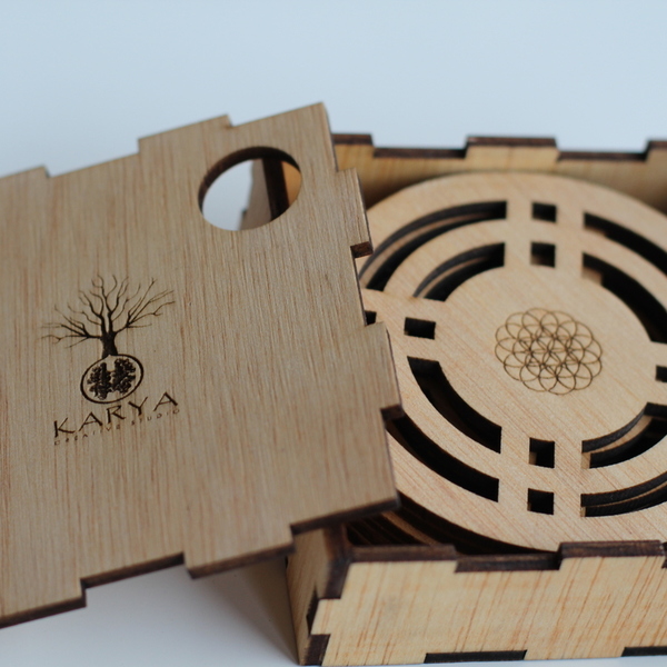 Ξύλινα Σουβέρ με laser cut χάραξη/κοπή - Flower of life - ξύλο, personalised, διακοσμητικά, είδη σερβιρίσματος, ξύλινα σουβέρ - 2