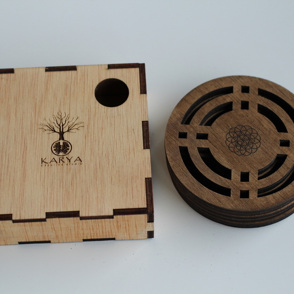 Ξύλινα Σουβέρ με laser cut χάραξη/κοπή - Flower of life - ξύλο, personalised, διακοσμητικά, είδη σερβιρίσματος, ξύλινα σουβέρ - 3