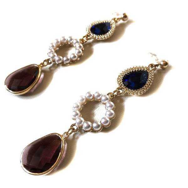 Long crystal earrings - επιχρυσωμένα, κρύσταλλα, μακριά, κρεμαστά, με πέρλες, πέρλες - 2
