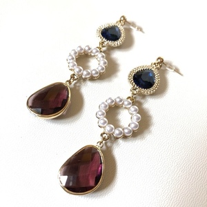 Long crystal earrings - επιχρυσωμένα, κρύσταλλα, μακριά, κρεμαστά, με πέρλες, πέρλες