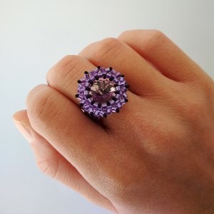 Χειροποίητο δαχτυλίδι με κρύσταλλο swarovski και χάντρες miyuki - γυναικεία, swarovski, χάντρες, miyuki delica, σταθερά, σταθερά, φθηνά - 2