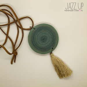 "Infinity Necklace" - Boho κολιέ σπιράλ από πολυμερή πηλό - στρογγυλό, με φούντες, πηλός, μακριά, boho - 2