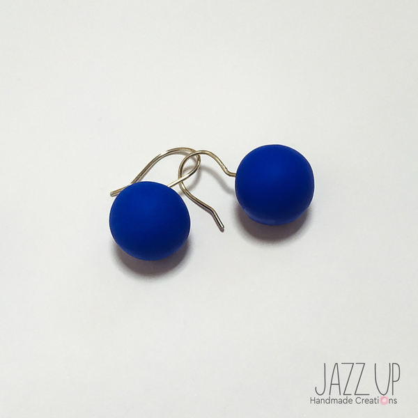 "Dots & Colors Blue" - Μπλε κρεμαστά σκουλαρίκια από πολυμερή πηλό - ασήμι 925, πηλός, minimal, μικρά, κρεμαστά, φθηνά - 2