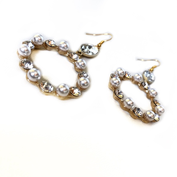 Pearls & strass earrings - κρύσταλλα, μακριά, κρεμαστά, με πέρλες, πέρλες - 2