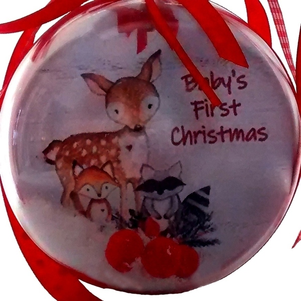 Διακοσμητική μπάλα 1st Christmas - plexi glass, χριστουγεννιάτικο, πρώτα Χριστούγεννα, στολίδια, προσωποποιημένα - 2