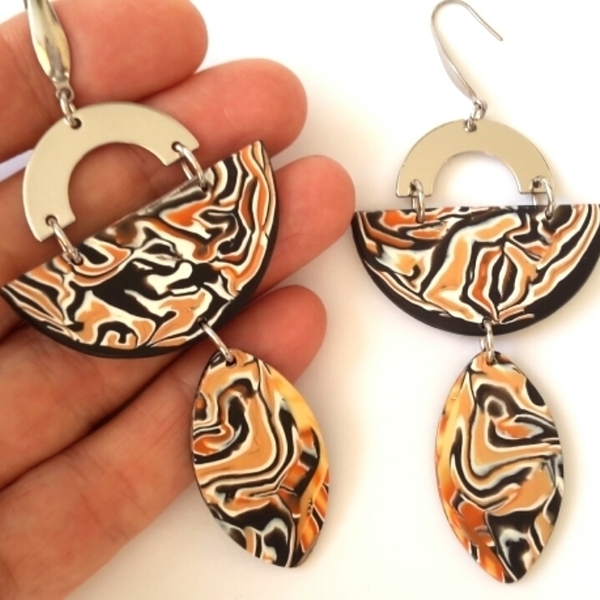 Polymer Clay Dangle Earrings - πηλός, κρεμαστά, μεγάλα - 3