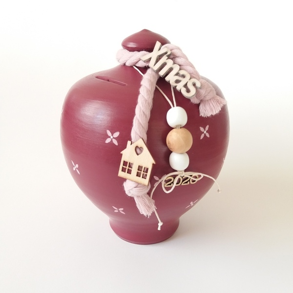 Κουμπαράς πήλινος xmas - αγάπη, πηλός, γιαγιά, κουμπαράδες, διακοσμητικά, δώρο έκπληξη - 5