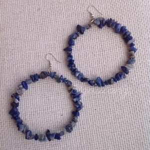 Σκουλαρίκια κρίκοι lapis lazuli ημιπολύτιμος λίθος - ημιπολύτιμες πέτρες, κρίκοι, πέτρες, καθημερινό, μεγάλα - 2