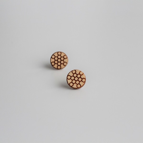 Ξύλινα stud / καρφωτά laser cut σκουλαρίκια - Fruit of life - ξύλο, personalised, καρφωτά - 2