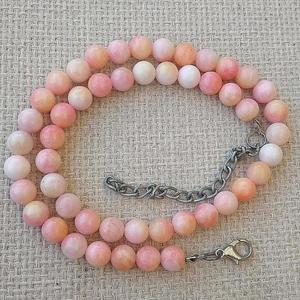 Κολιέ κοντό ροζ ημιπολύτιμος λίθος - ημιπολύτιμες πέτρες, γυναικεία, κοντά - 2