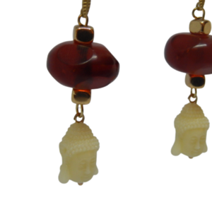 Σκουλαρίκια με ακρυλικό Βούδα - επιχρυσωμένα, μακριά, boho, κρεμαστά - 2