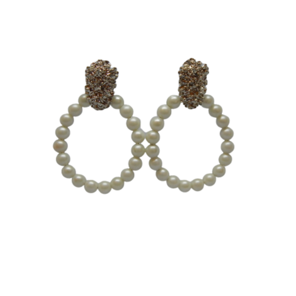 Retro σκουλαρίκια με λευκές ματ πέρλες - ορείχαλκος, κρίκοι, κρεμαστά, πέρλες, faux bijoux
