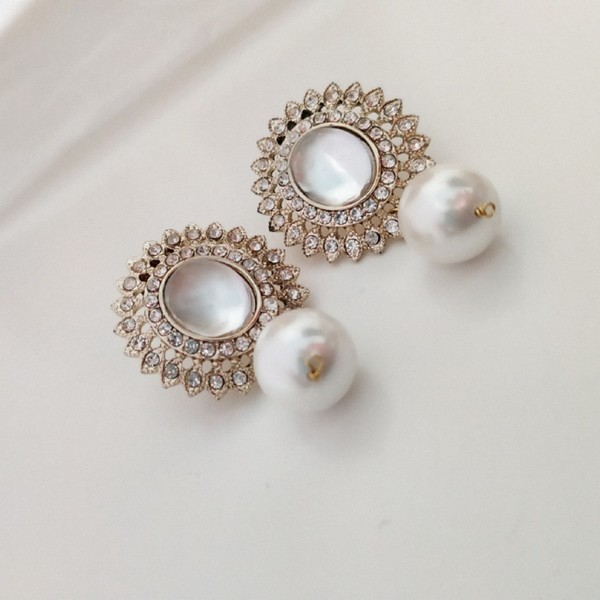 Vintage crystal earrings - στρας, επιχρυσωμένα, ορείχαλκος, καρφωτά, νυφικά