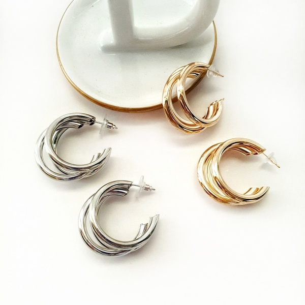 Triple earrings - επιχρυσωμένα, ορείχαλκος, επάργυρα, κρίκοι - 2