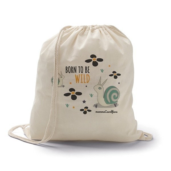 Οικολογική βαμβακερή τσάντα πλάτης BORN TO BE WILD AND | SNAILS - πλάτης