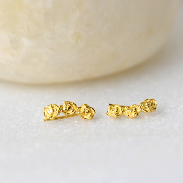Σκουλαρίκια Τριαντάφφυλα - Ear Climbers - ασήμι, επιχρυσωμένα, επάργυρα, μικρά