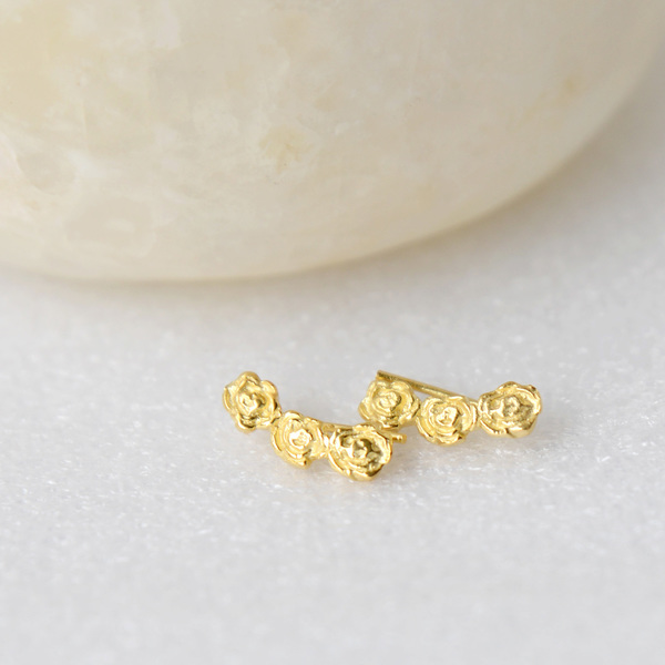 Σκουλαρίκια Τριαντάφφυλα - Ear Climbers - ασήμι, επιχρυσωμένα, επάργυρα, μικρά - 2