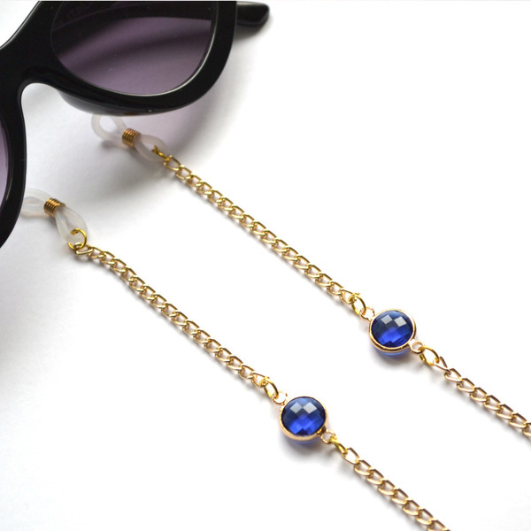 Αλυσίδα γυαλιών με διακοσμητικές μπλε χάντρες. - αλυσίδες, αλυσίδα γυαλιών - 2