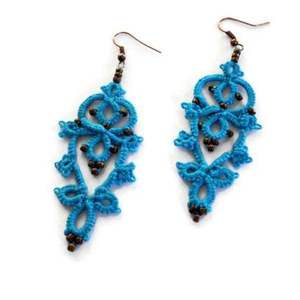 Boho blue lace σκουλαρίκια - κρεμαστά, γυαλί, boho, μακριά, φθηνά, γάντζος